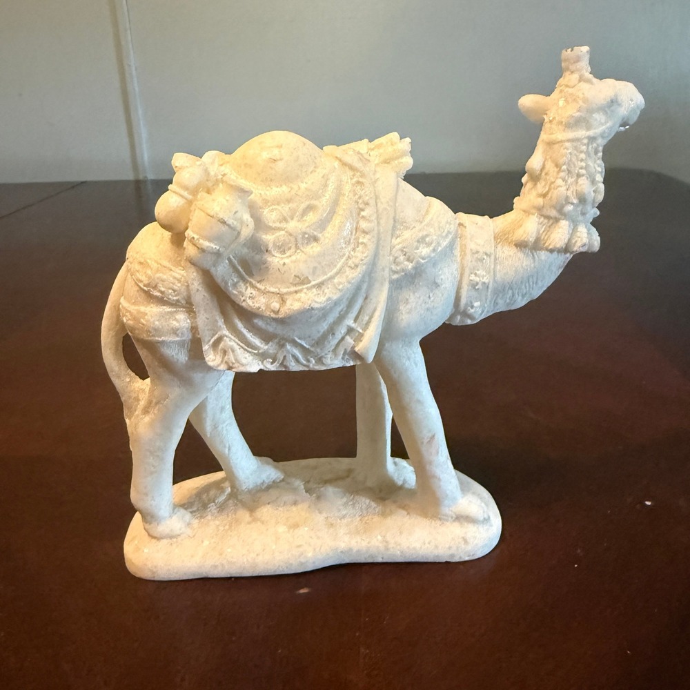 Vintage White Faux Stone Carved Dromedary Camel Figurine Sculpture
